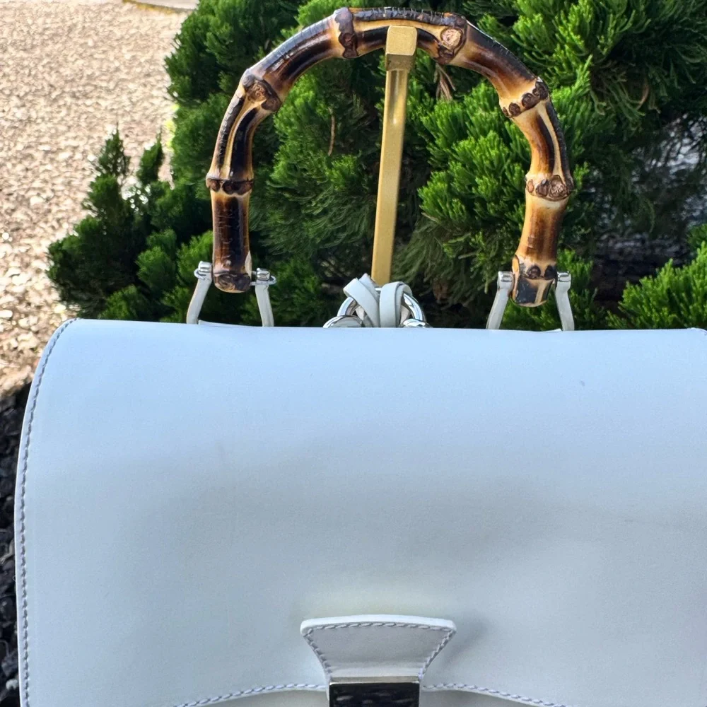 Dooney & Bourke (Made in Italy) Vintage White Leather Bamboo Handle Backpack